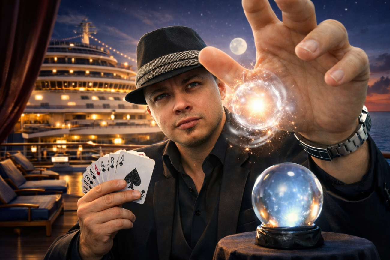 Cruise Mentalist Scott Xavier, performing on a cruise ship